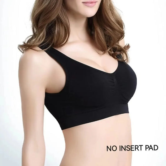 Women Seamless Bras Camisole Underwear Crop Top XXL 3XL Black Pure Color Sports Gym Running Fitness Yoga